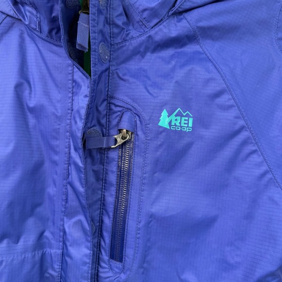 REI Co-op Rain Jacket Kids 8 Blue Hooded Waterproof Outdoor Gorpcore - Picture 5 of 9